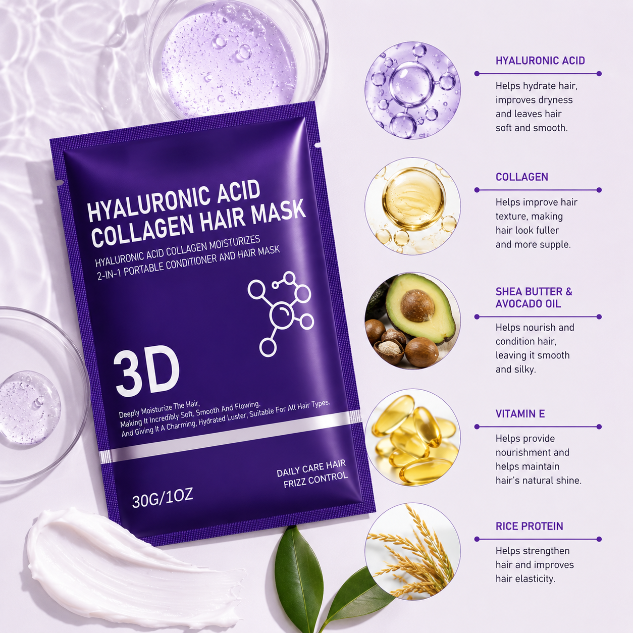 2/3/5 pack Hyaluronic Acid Hai - огляд і ціна Hair Care Hair Mask